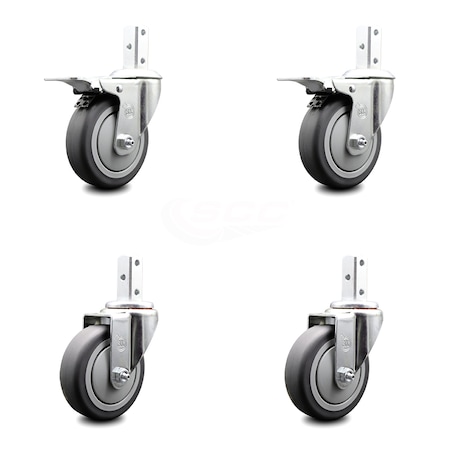 Service Caster 4 Inch Thermoplastic Rubber 3/4 Inch Square Stem Caster Set Total Lock Brake SCC SCC-SQTTL20S414-TPRB-34-4